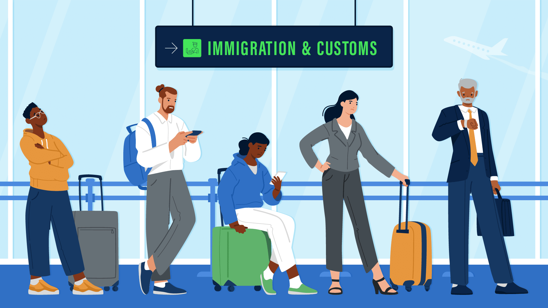 Immigrants arriving at a U.S. airport